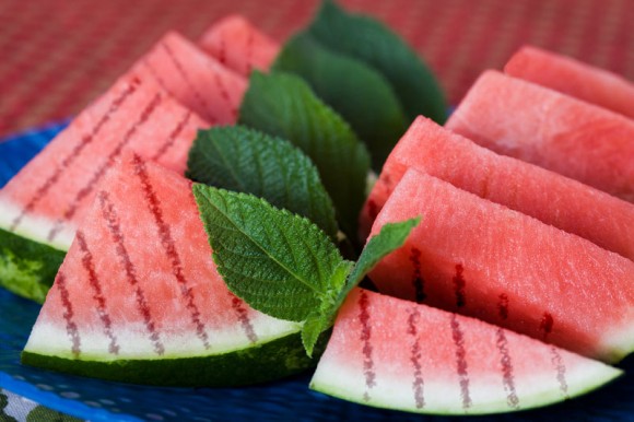 grilled watermelon with mint