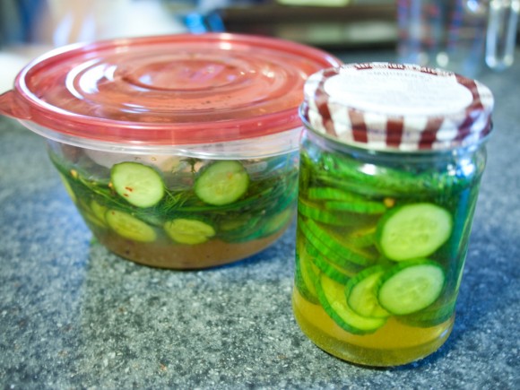 pickles in jar and tupperware