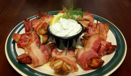Permalink to Bacon-Wrapped Potato Wedges with Creamy Dill Dip