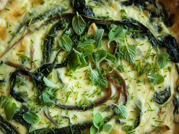 quiche with ramps, pancetta and marjoram