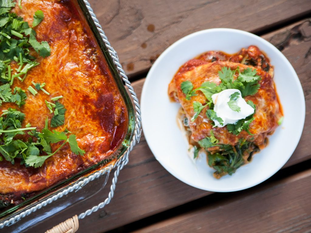 Stacked Garden Enchiladas with Fresh Oregano and Cilantro